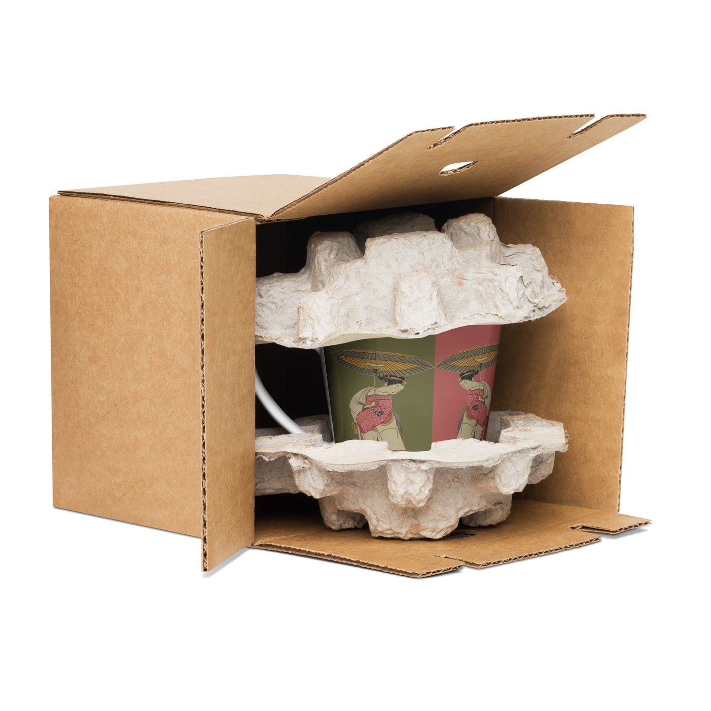 “Japanese Geisha Latte Mug with Traditional Umbrella Art – Elegant Ceramic Coffee Cup”