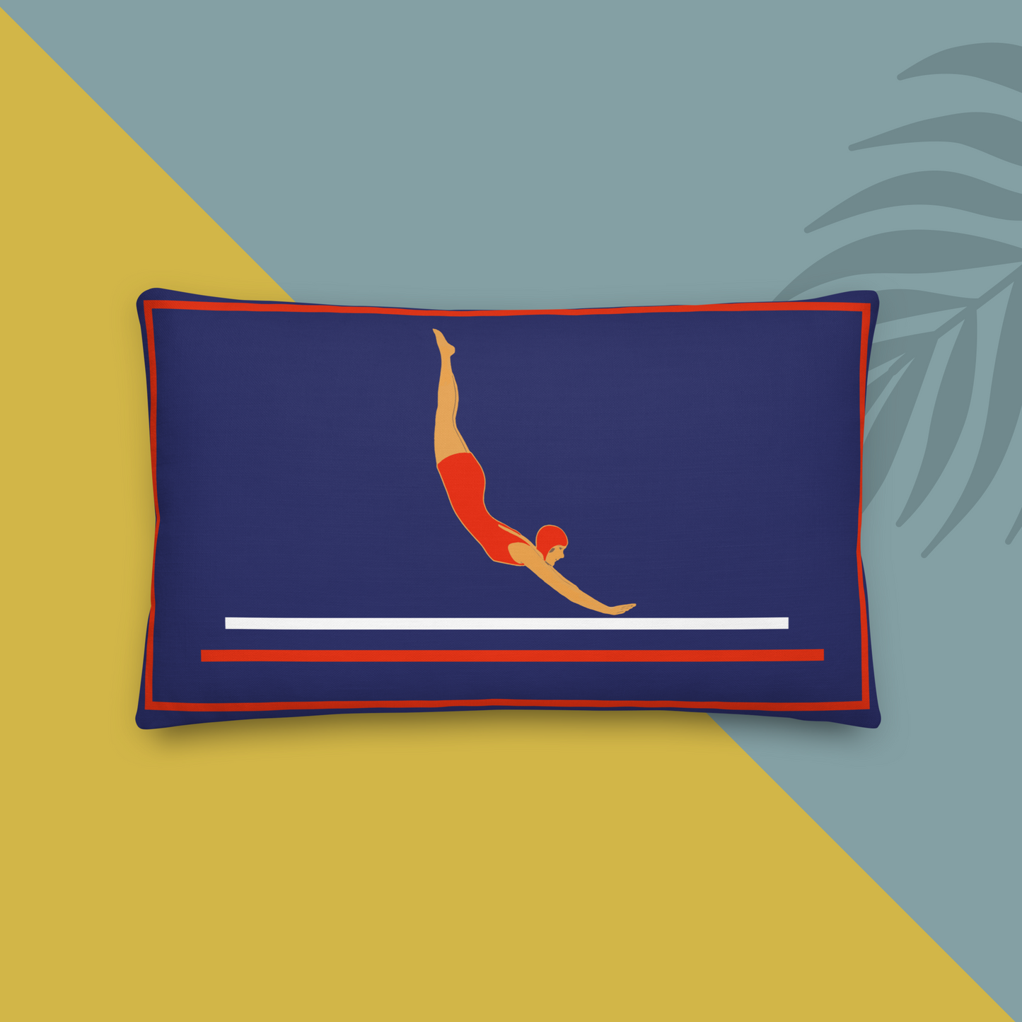 Vintage inspired luxury synchronised swimmer cushion blue and red