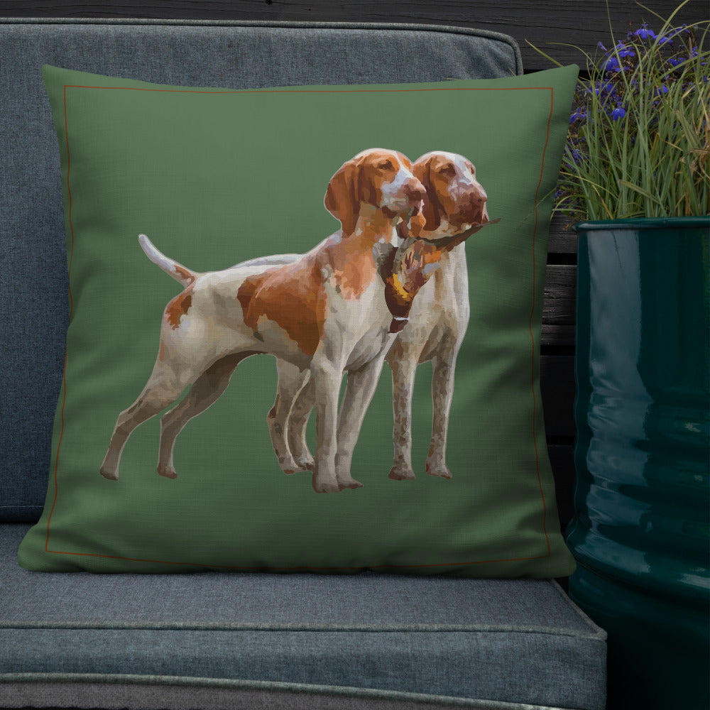 “Pointer Dogs Accent Pillow – Hunting Dog Illustration Cushion for Cabin & Lodge Décor”