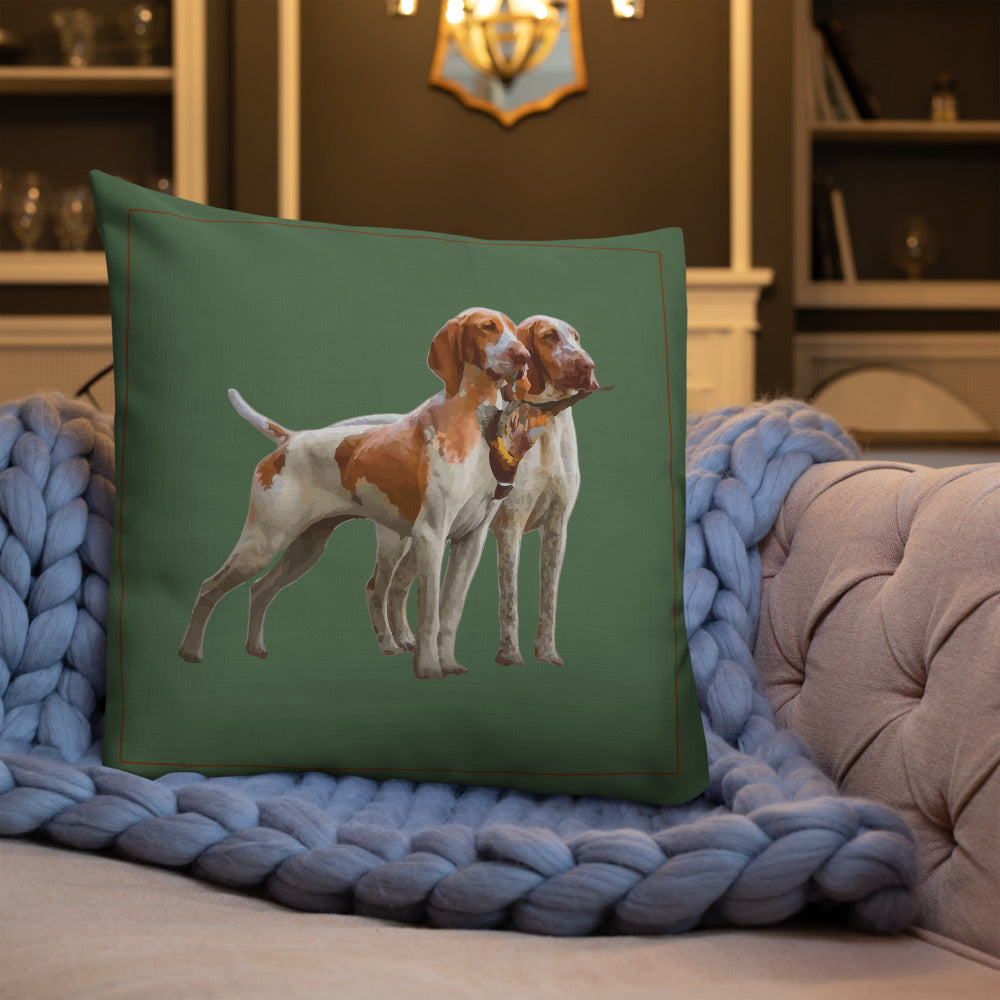 “Pointer Dogs Accent Pillow – Hunting Dog Illustration Cushion for Cabin & Lodge Décor”