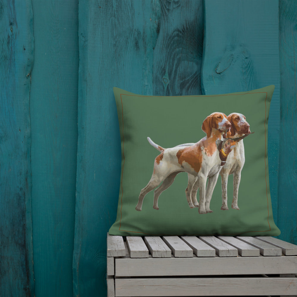 “Pointer Dogs Accent Pillow – Hunting Dog Illustration Cushion for Cabin & Lodge Décor”