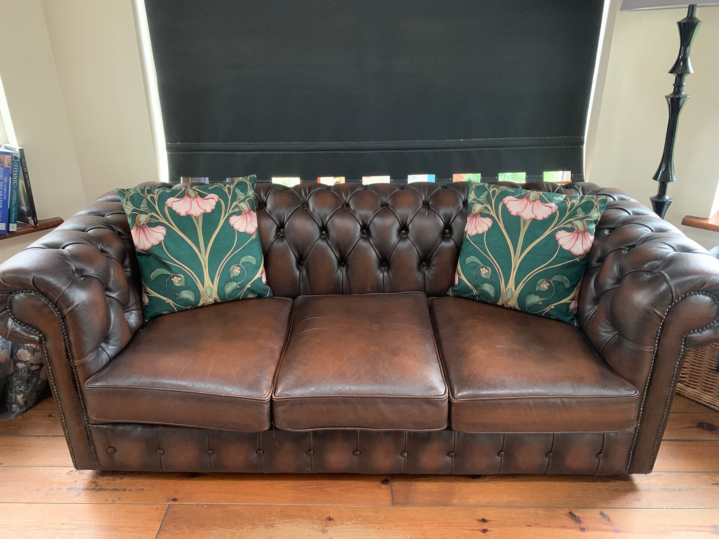 2 x Green & Pink Art Nouveau Cushion – Elegant Floral Throw Pillow for Home Décor