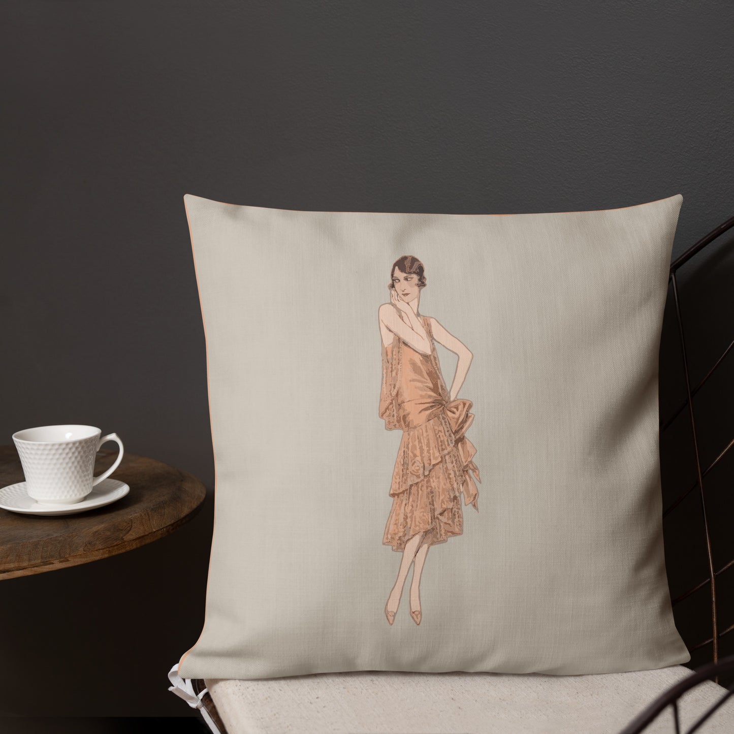 Taupe & Orange Vintage Cushion – 1930s Gatsby-Inspired Lady Luxury Pillow