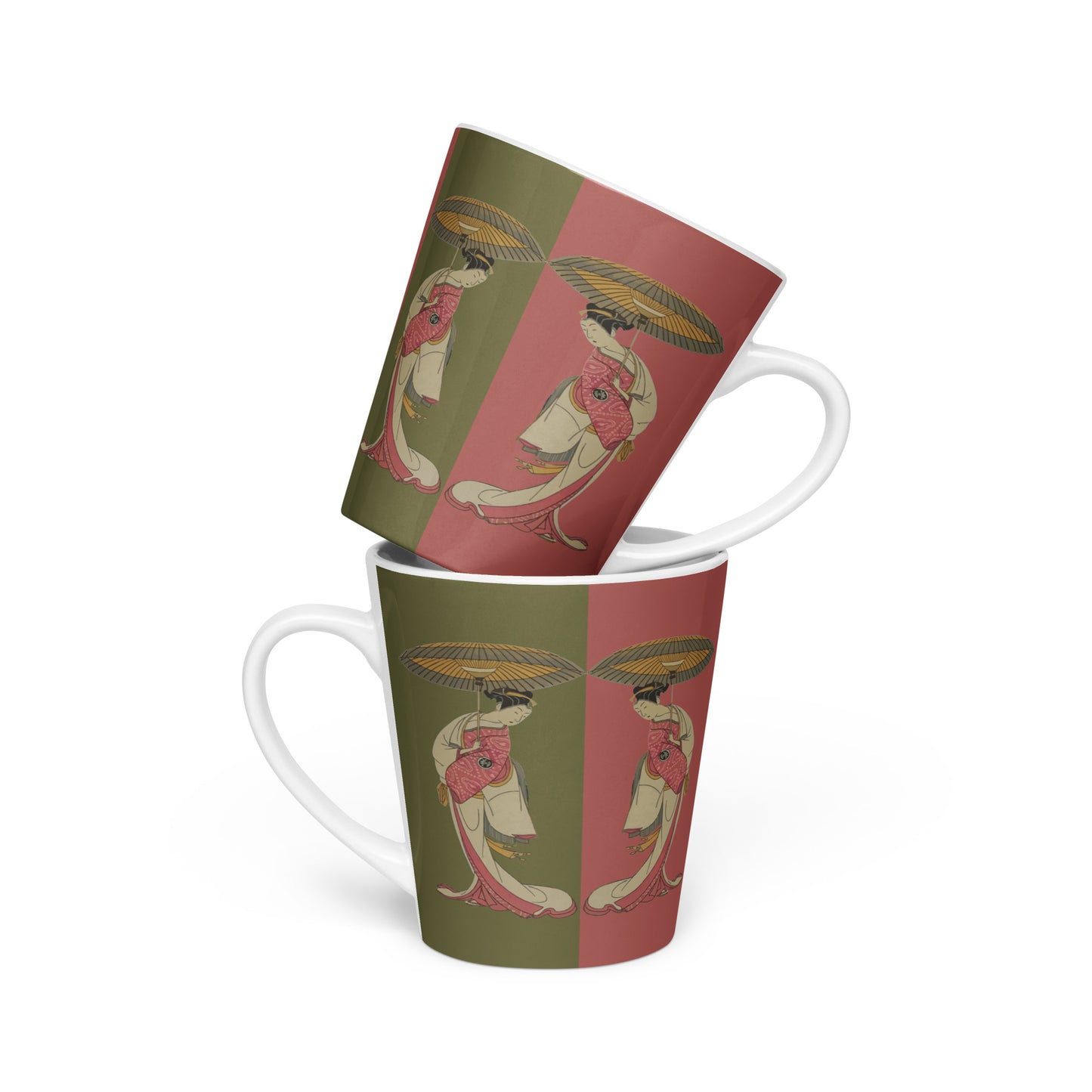 “Japanese Geisha Latte Mug with Traditional Umbrella Art – Elegant Ceramic Coffee Cup”