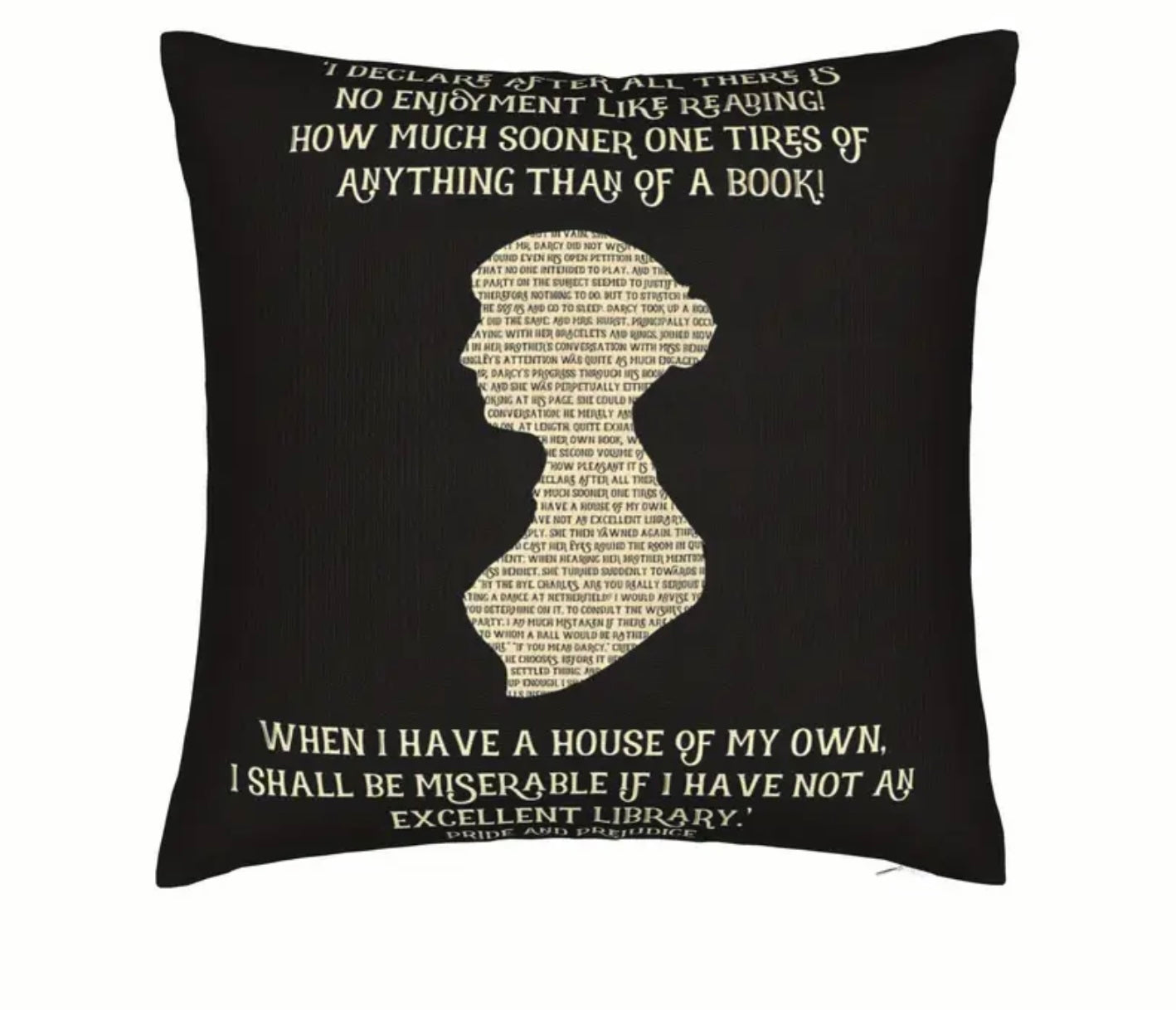 2 x Jane Austen Silhouette Quote Throw Pillow – Book Lover Gift, Literary Reading Cushion with Pride and Prejudice Quote”