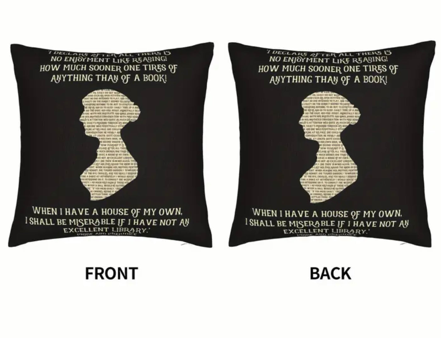 2 x Jane Austen Silhouette Quote Throw Pillow – Book Lover Gift, Literary Reading Cushion with Pride and Prejudice Quote”