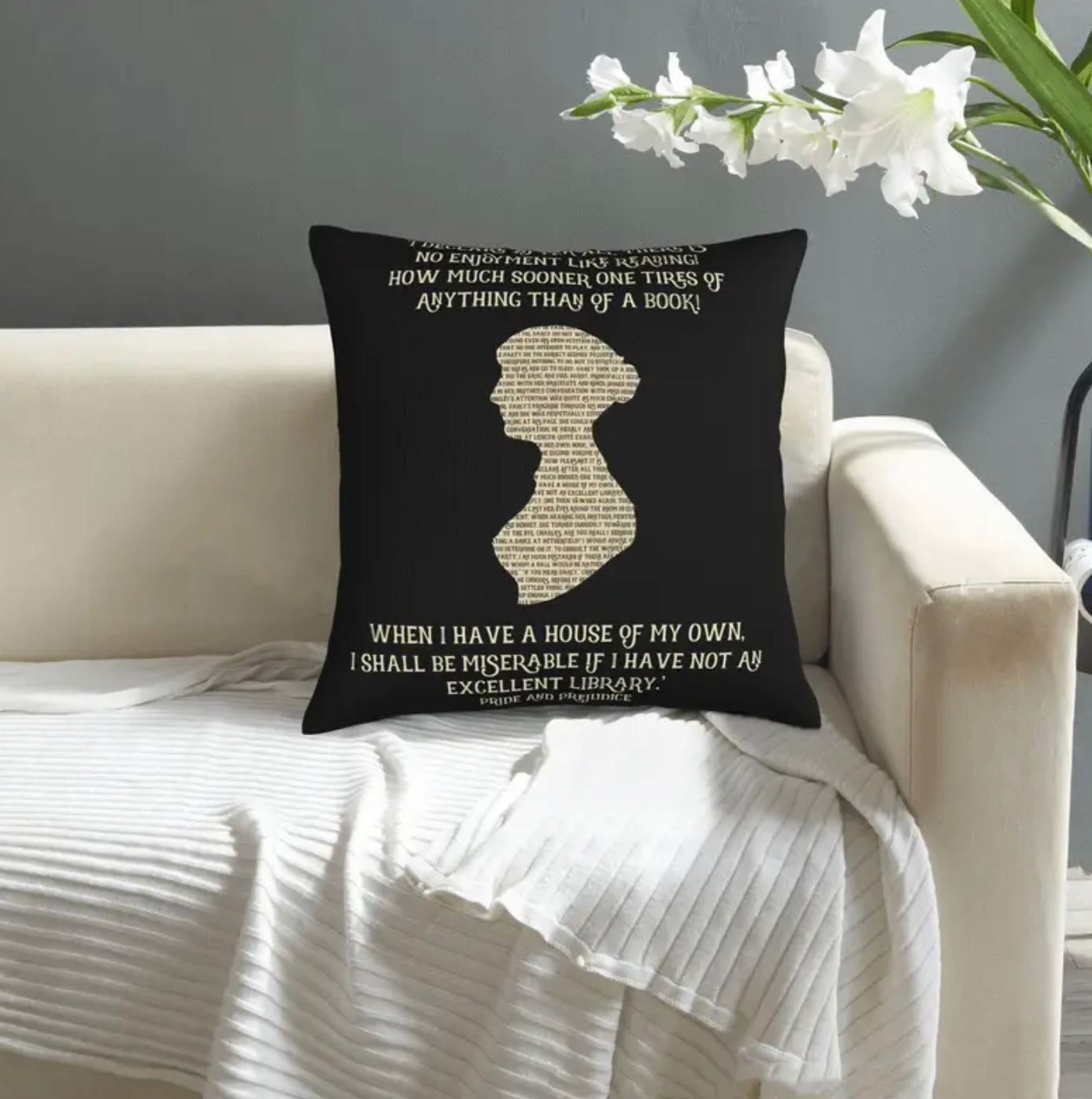 2 x Jane Austen Silhouette Quote Throw Pillow – Book Lover Gift, Literary Reading Cushion with Pride and Prejudice Quote”