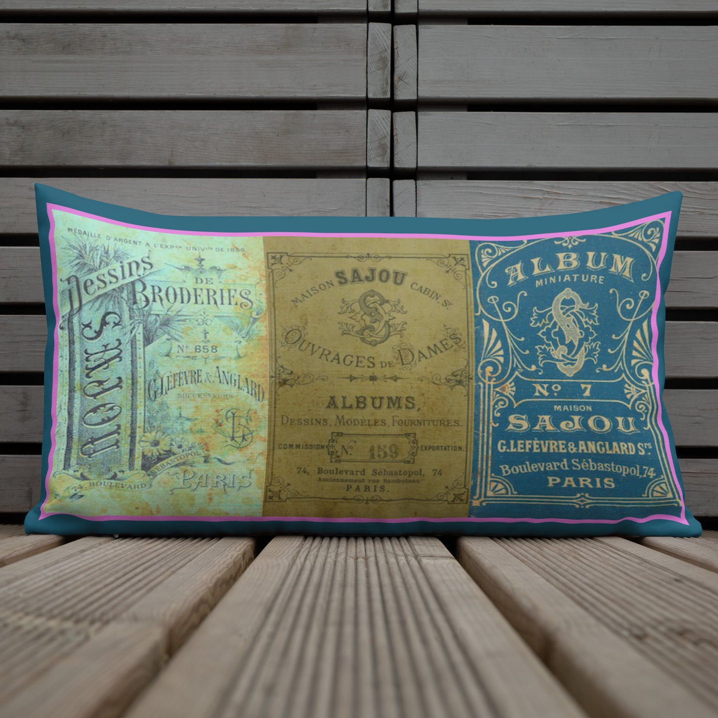 “Vintage French Style Cushion – Luxury Throw Pillow with Parisian Typography & Antique Book Cover Design”