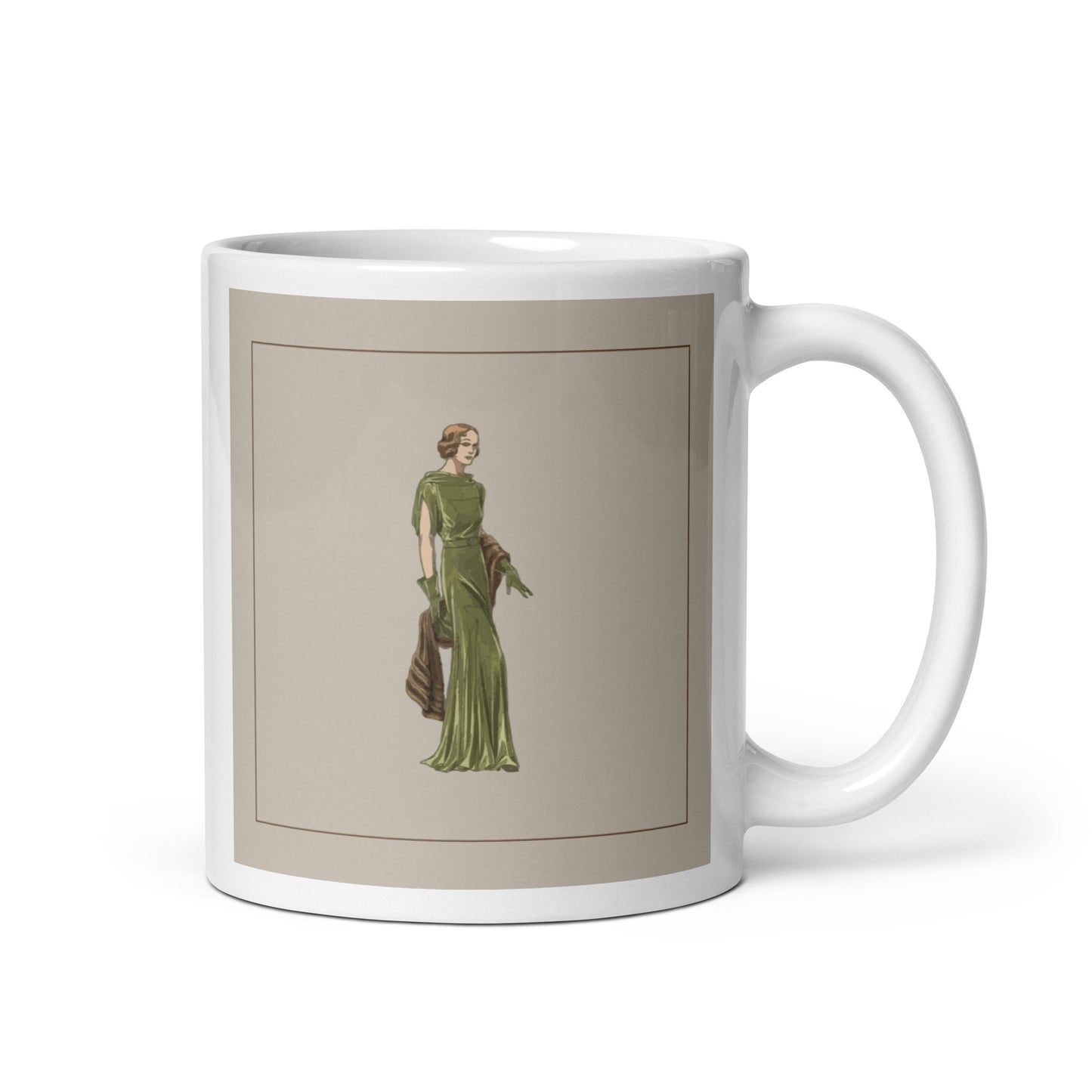 “Vintage Fashion Lady Mug – Retro Art Deco Style Coffee Cup, Elegant Illustration Ceramic Mug (11oz & 15oz)”
