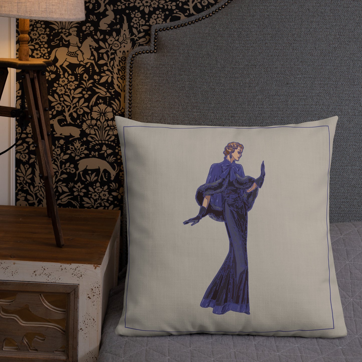 “Purple and Taupe Luxury Cushion – Gatsby Lady Design – Art Deco Inspired Throw Pillow for Glam Home Decor”