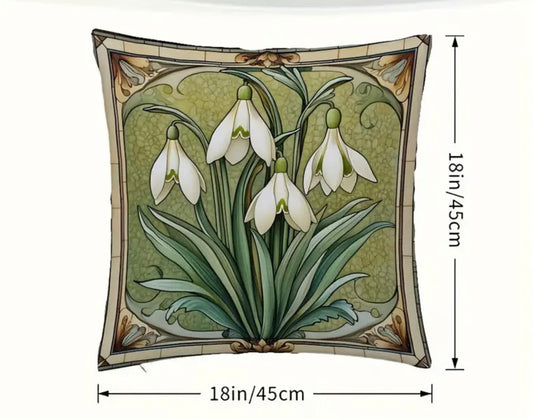 2 x Vintage Art Nouveau Floral Cushion – Green & Pink Decorative Throw Pillow