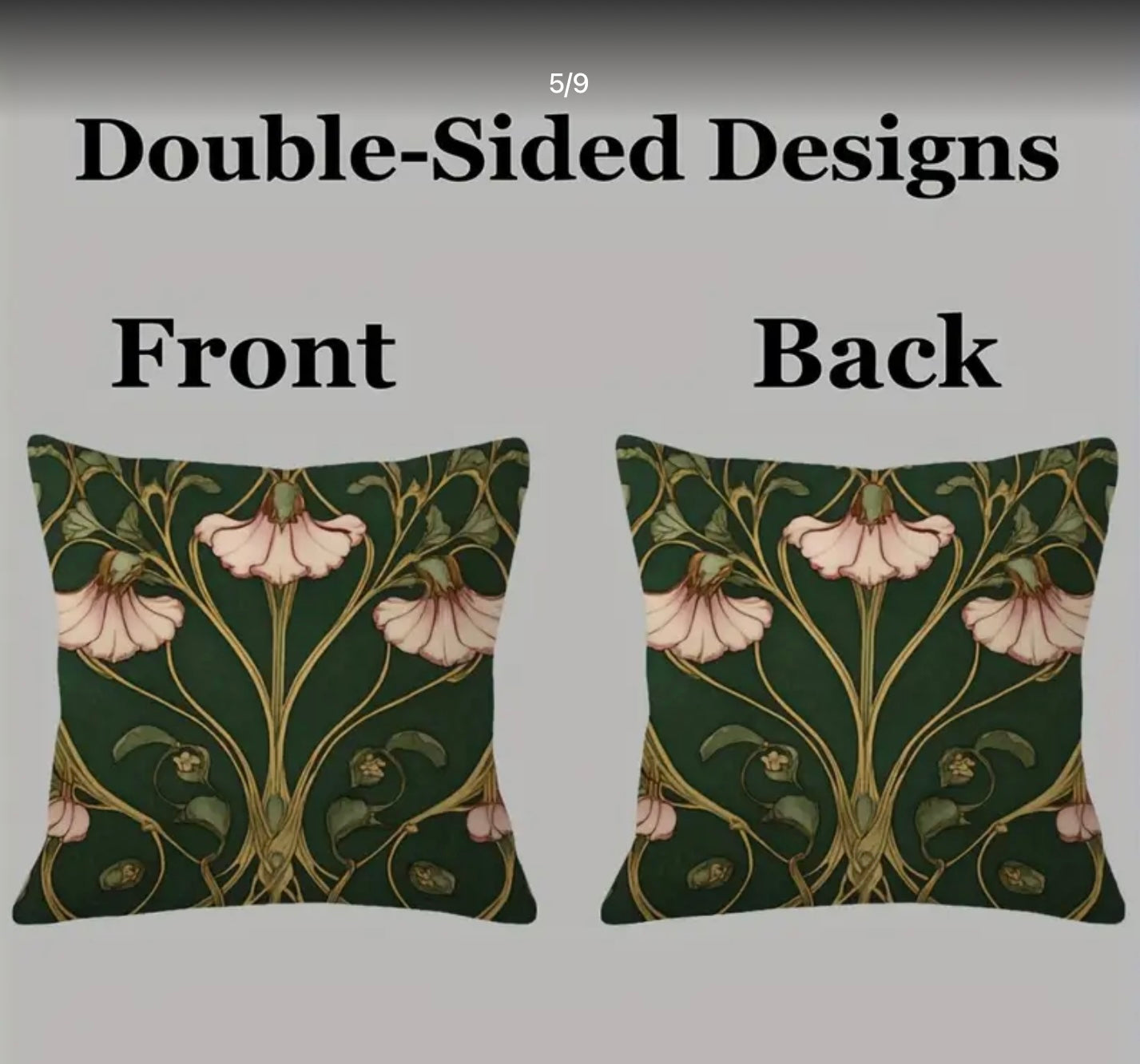 2 x Green & Pink Art Nouveau Cushion – Elegant Floral Throw Pillow for Home Décor