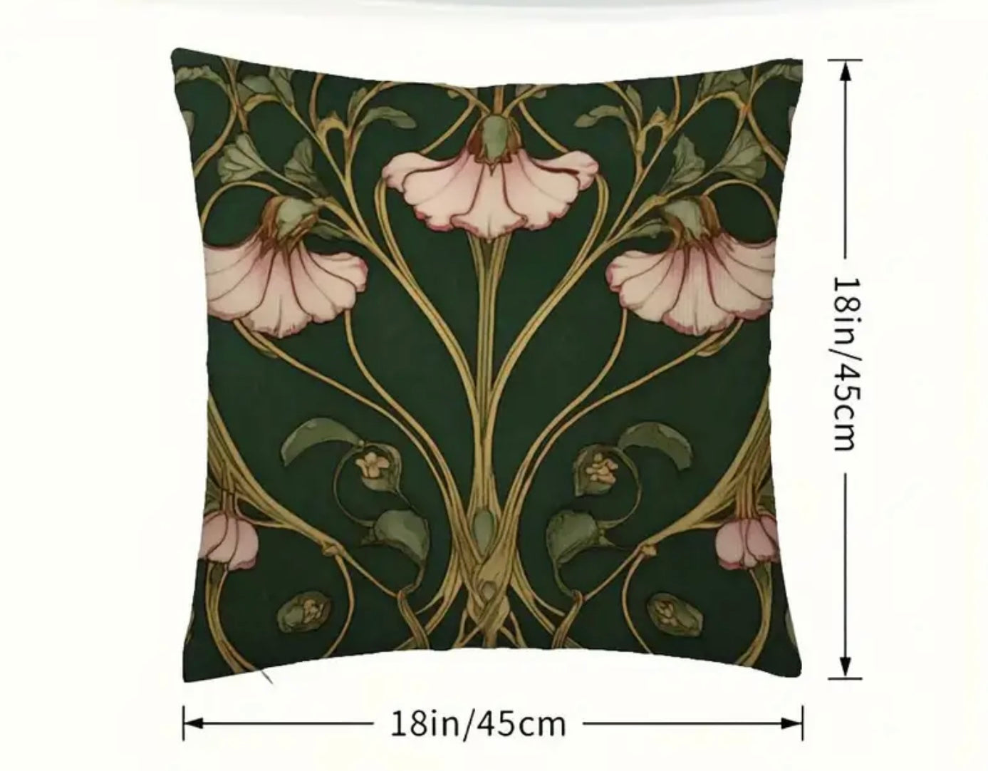 2 x Green & Pink Art Nouveau Cushion – Elegant Floral Throw Pillow for Home Décor