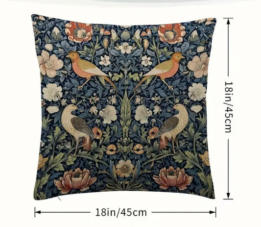 2 x William Morris Design Velvet Cushion Cover 45x45cm – Double-Sided Printed Throw Pillow for Sofa, Living Room & Bedroom Decor