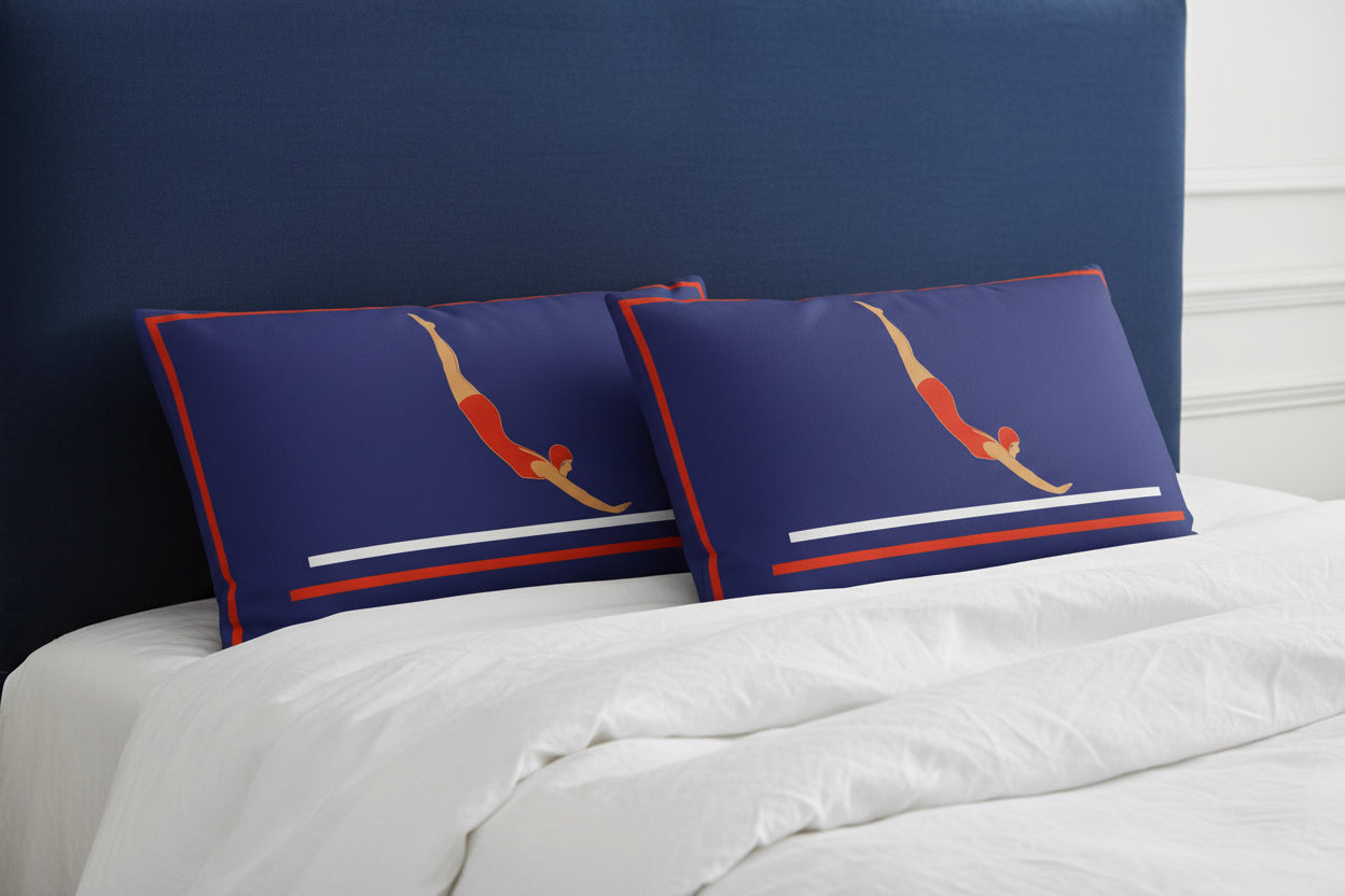 Vintage inspired luxury synchronised swimmer cushion blue and red