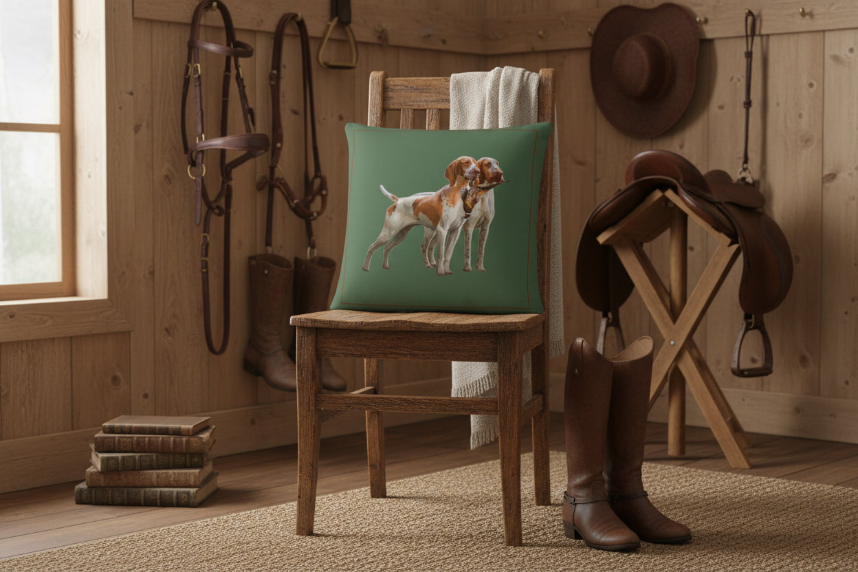 “Pointer Dogs Accent Pillow – Hunting Dog Illustration Cushion for Cabin & Lodge Décor”
